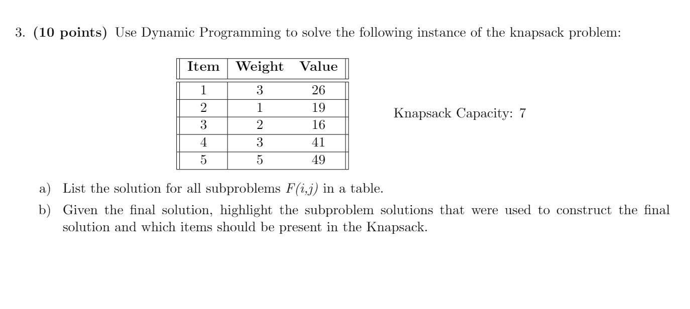 Solved 3. (10 Points) Use Dynamic Programming To Solve The | Chegg.com ...