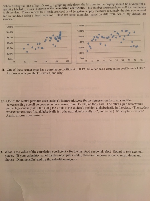 Solved When finding the line of best fit using a graphing | Chegg.com