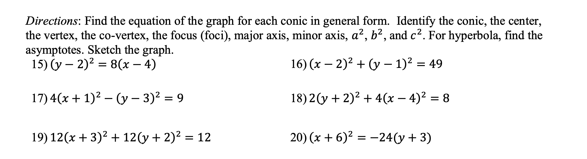 Solved Directions Find the equation of the graph for each