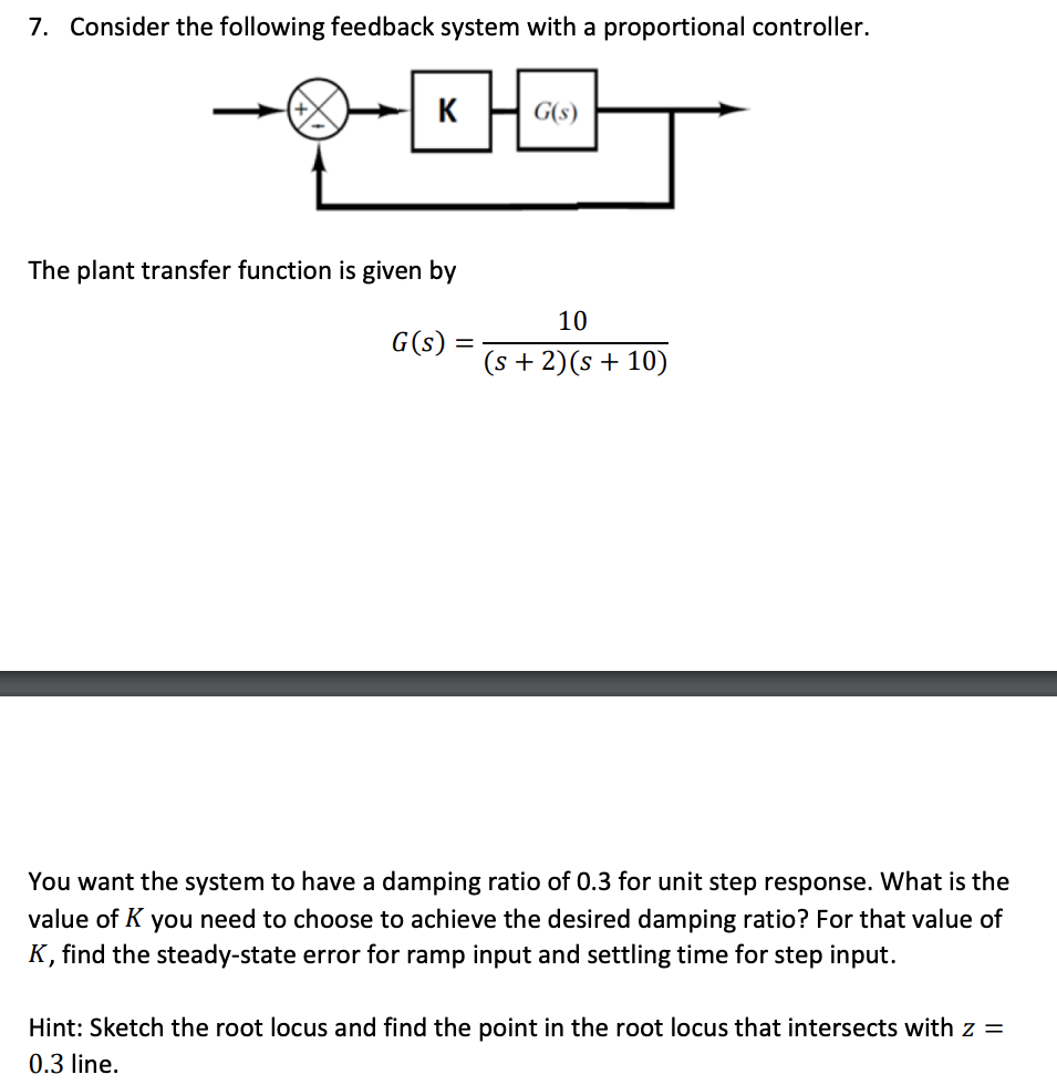 Solved by an EXPERT 7. ﻿Consider the following feedback system with a ...