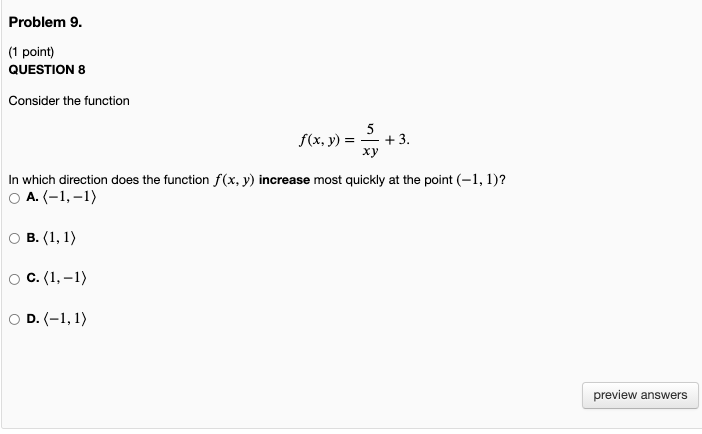 Solved Problem 9. (1 point) QUESTION 8 Consider the function | Chegg.com