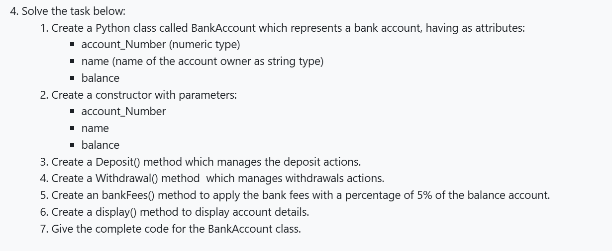 4. ﻿Solve the task below:1. ﻿Create a Python class | Chegg.com