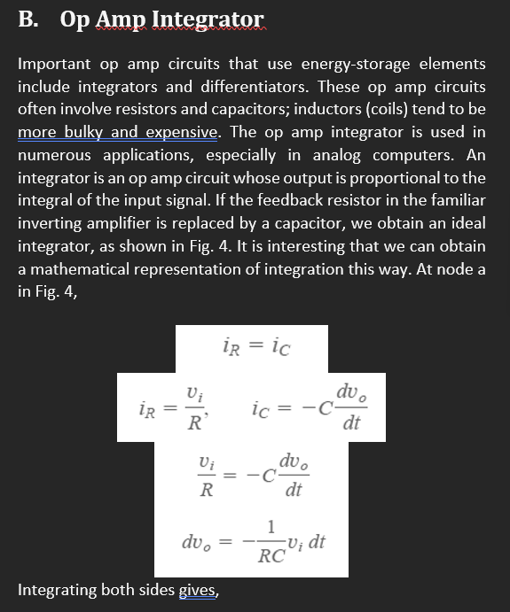 Solved B. Op Amp Integrator Important Op Amp Circuits That | Chegg.com