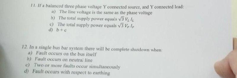 Solved 11. If a balanced three phase voltage y connected | Chegg.com