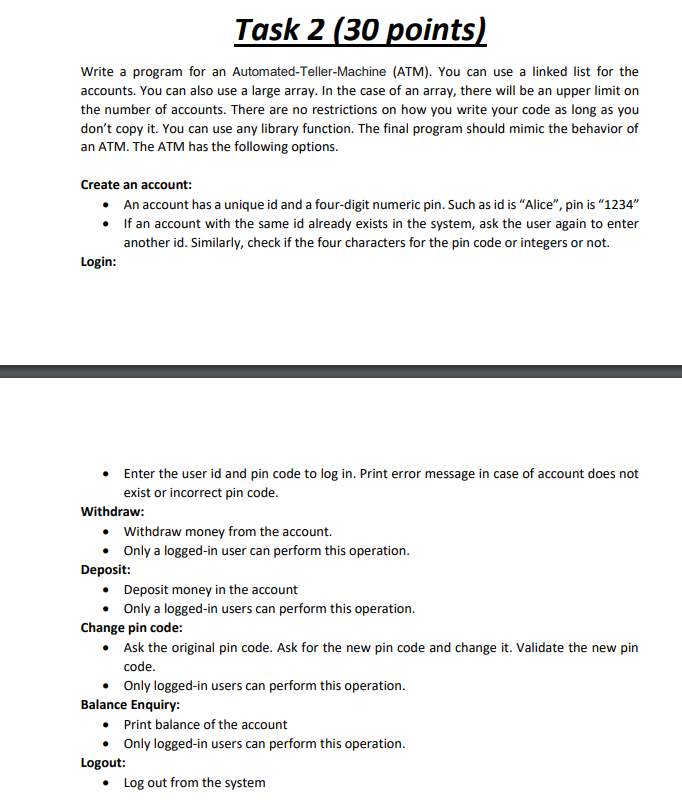 Solved Task 2 (30 points) Write a program for an | Chegg.com