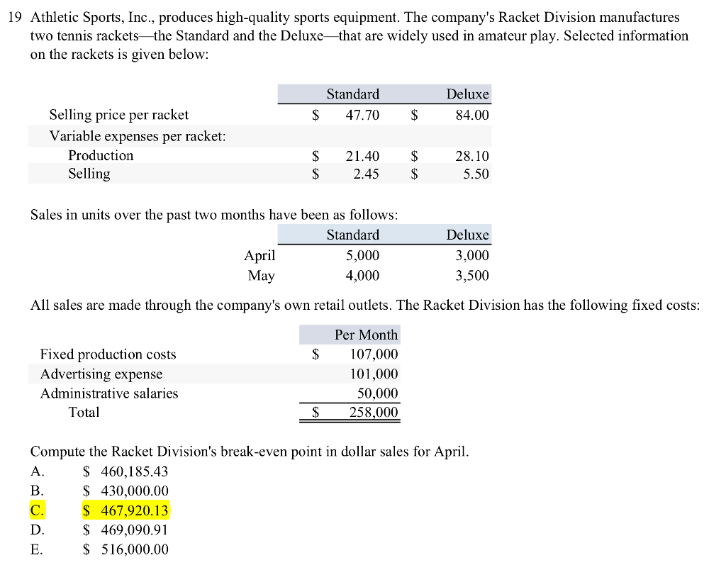 Solved 19 Athletic Sports, Inc., produces highquality