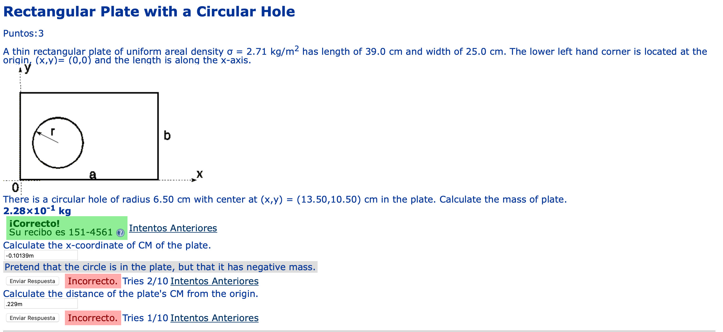 Solved Rectangular Plate with a Circular Hole Puntos:3 A | Chegg.com
