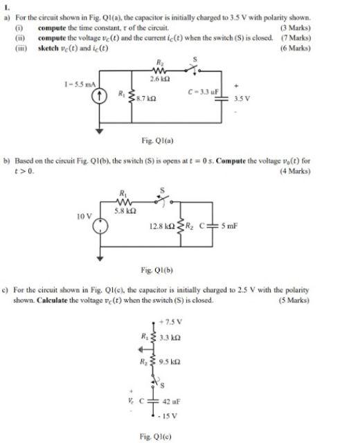 [Solved]: a) For the circuit shown in Fig. Q1(a), the capa