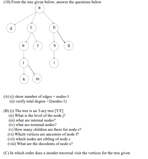 Solved (10) From the tree given below, answer the questions | Chegg.com