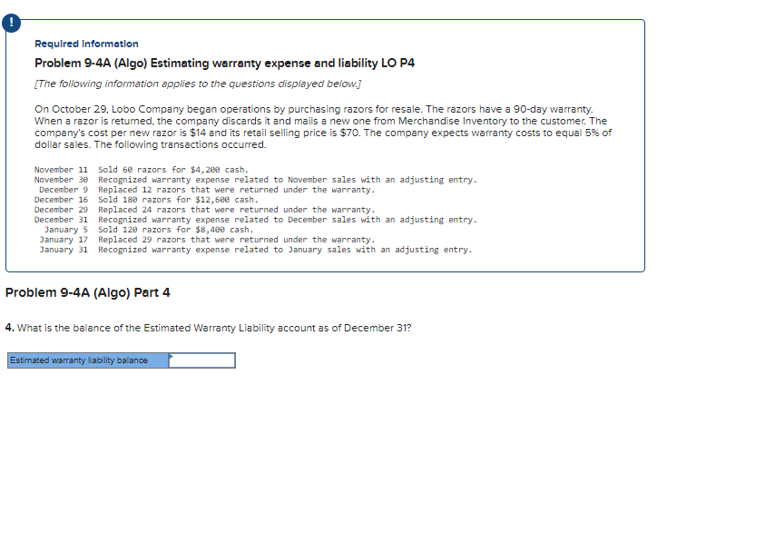 Solved requlred information problem 9 4a algo estimating chegg