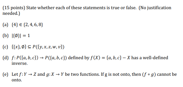 Solved 15 Points State Whether Each Of These Statements Is Chegg Com