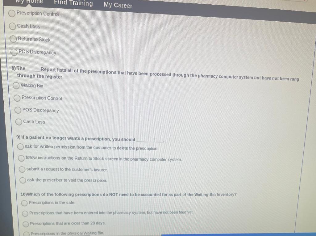 Solved му по Find Training My Career Prescription Control | Chegg.com