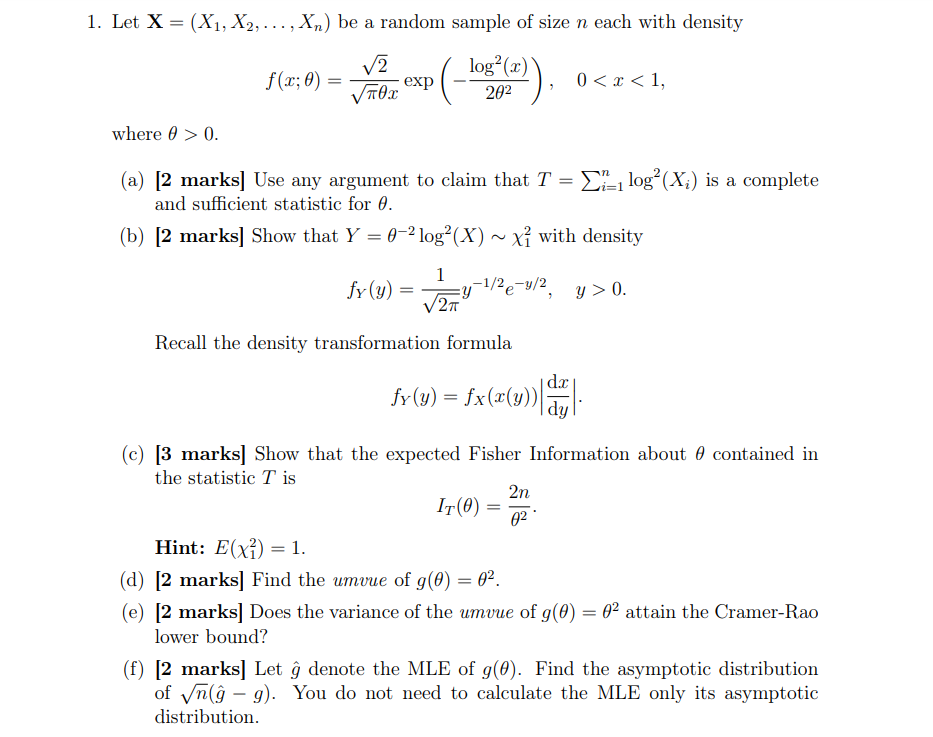 Solved Let X=(X1,X2,…,Xn) be a random sample of size n each | Chegg.com