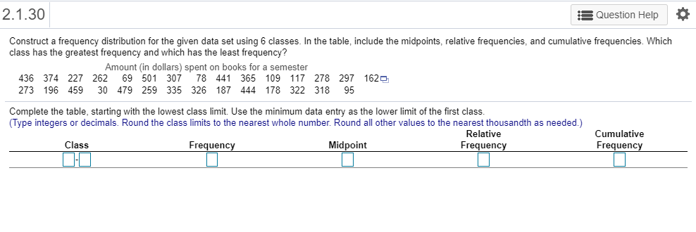 Solved 2.1.30 * Question Help Construct a frequency | Chegg.com