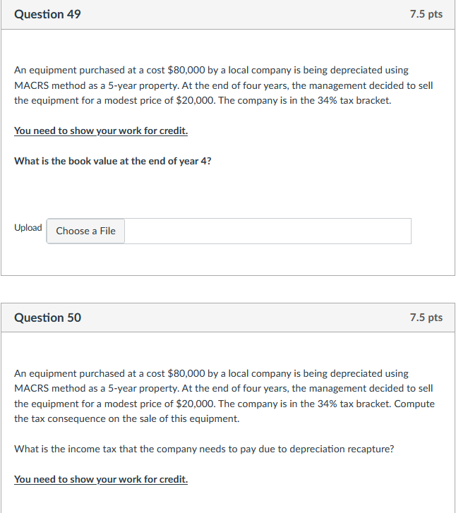 Solved An Equipment Purchased At A Cost $80,000 By A Local | Chegg.com