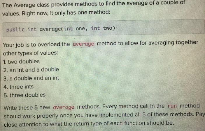 Solved of The Average class provides methods to find the | Chegg.com