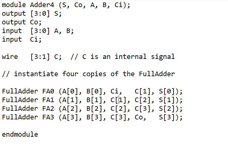 Solved module Adder4 (S, CO, A, B, Ci); output [3:0] S; | Chegg.com