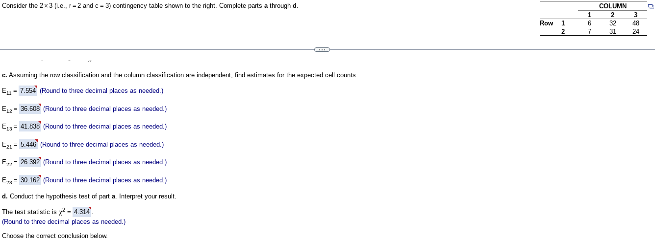 Solved Consider the 2x3 contingency table shown to the | Chegg.com