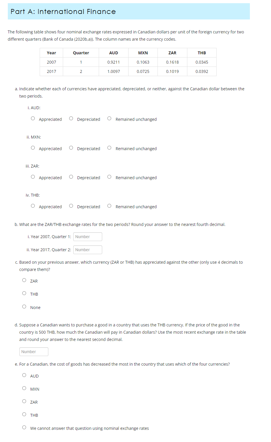 Solved Part A: International Finance The following table | Chegg.com