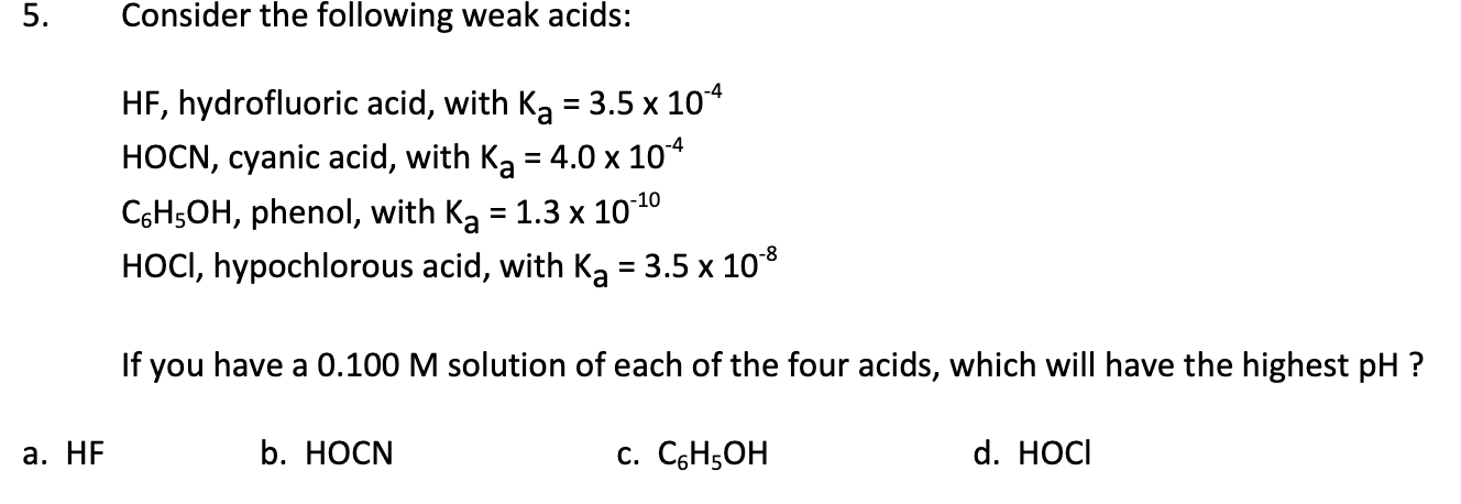 Solved 1. Calculate The Ph Of A 10. M Solution Of Hno3. Hno3 