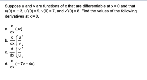 Solved Suppose u and v are functions of x that are | Chegg.com