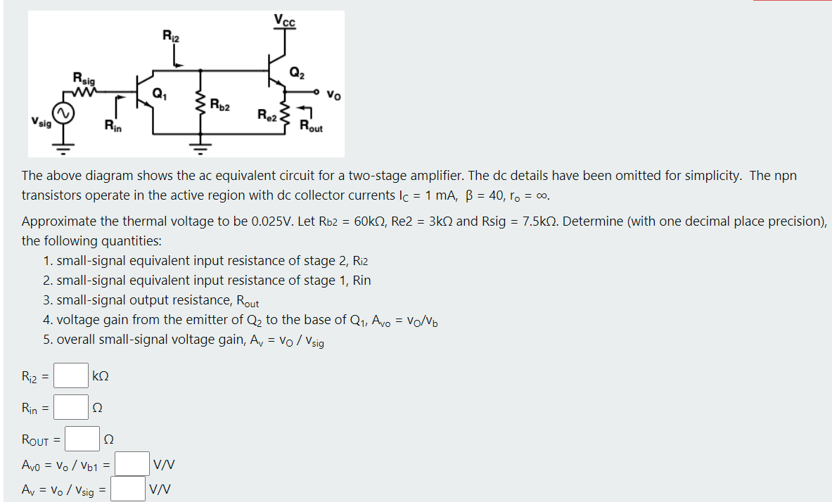 Solved The above diagram shows the ac equivalent circuit for | Chegg.com