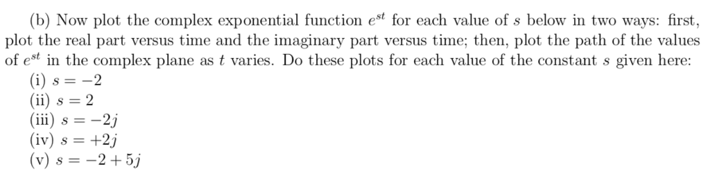 Solved (b) Now plot the complex exponential function es for | Chegg.com