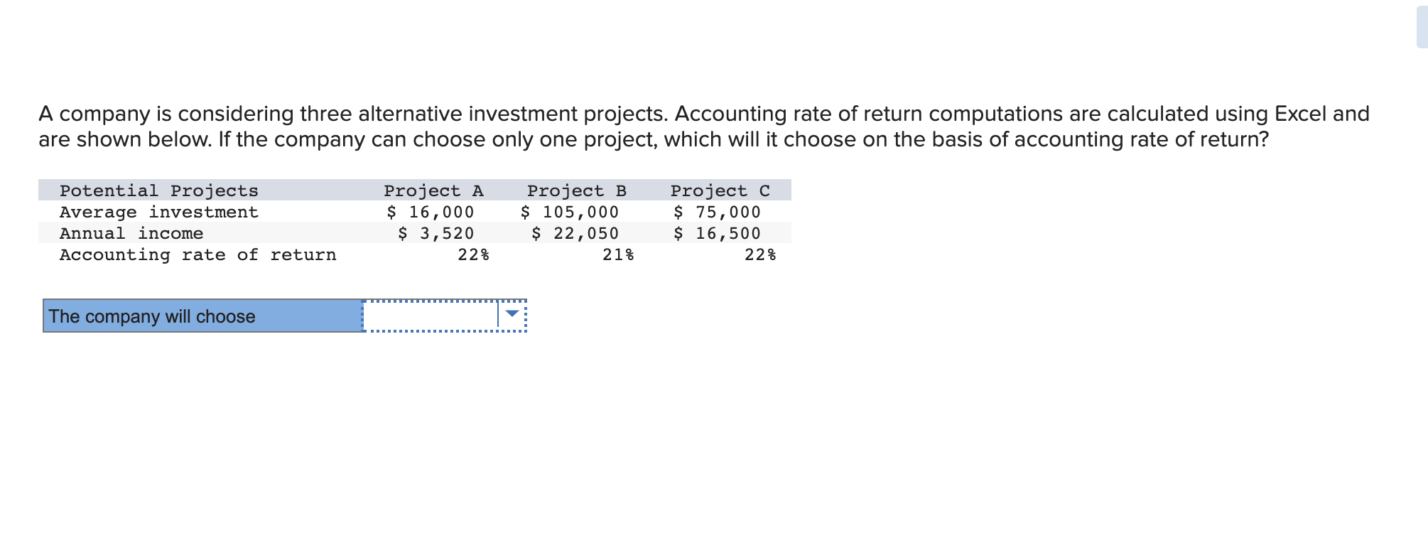 Solved A company is considering three alternative investment