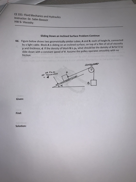 Solved CE 331- Fluid Mechanics And Hydraulics Instructor: | Chegg.com