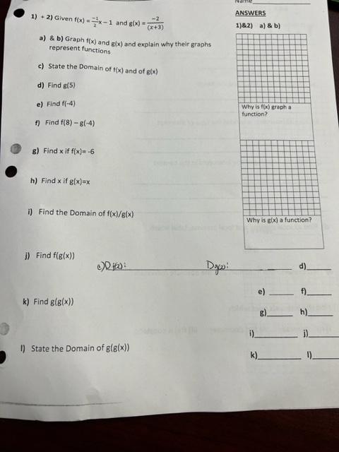 Solved 1) +2) Given f(x)=2−1x−1 and g(x)=(x+3)−2 a) 2 b) | Chegg.com
