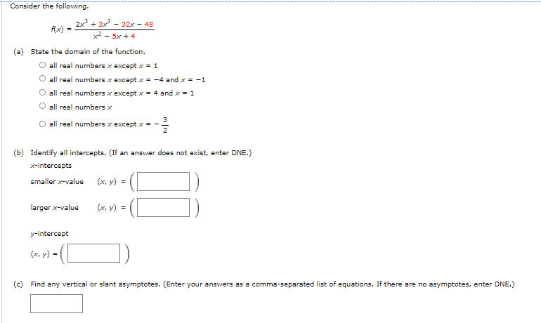 Solved = Consider the following. 2x + 3x? - 32x - 48 fx) x2 | Chegg.com