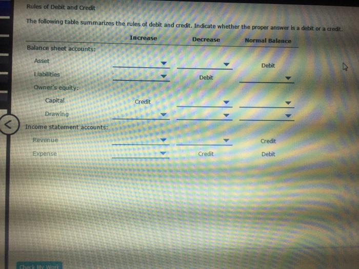 Solved The following table summarizes the rules of debit and | Chegg.com