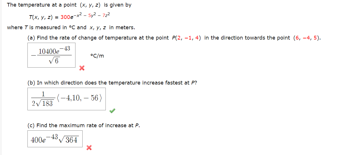 Solved The temperature at a point (x, y, z) is given by T(x, | Chegg.com