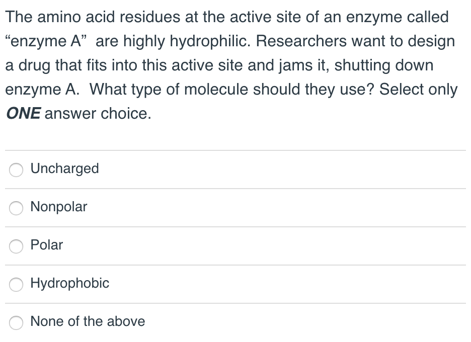 Solved The amino acid residues at the active site of an | Chegg.com