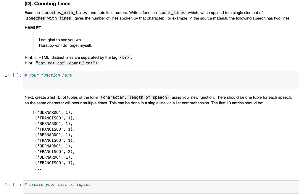 (D). Counting Lines Examine speeches_with_lines and