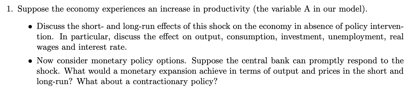 Solved 1. Suppose the economy experiences an increase in | Chegg.com