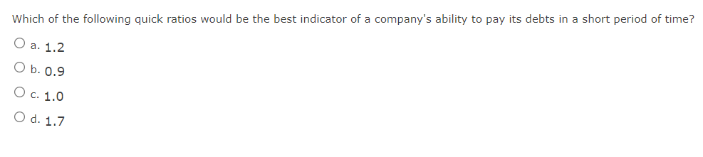 Solved Which of the following quick ratios would be the best | Chegg.com