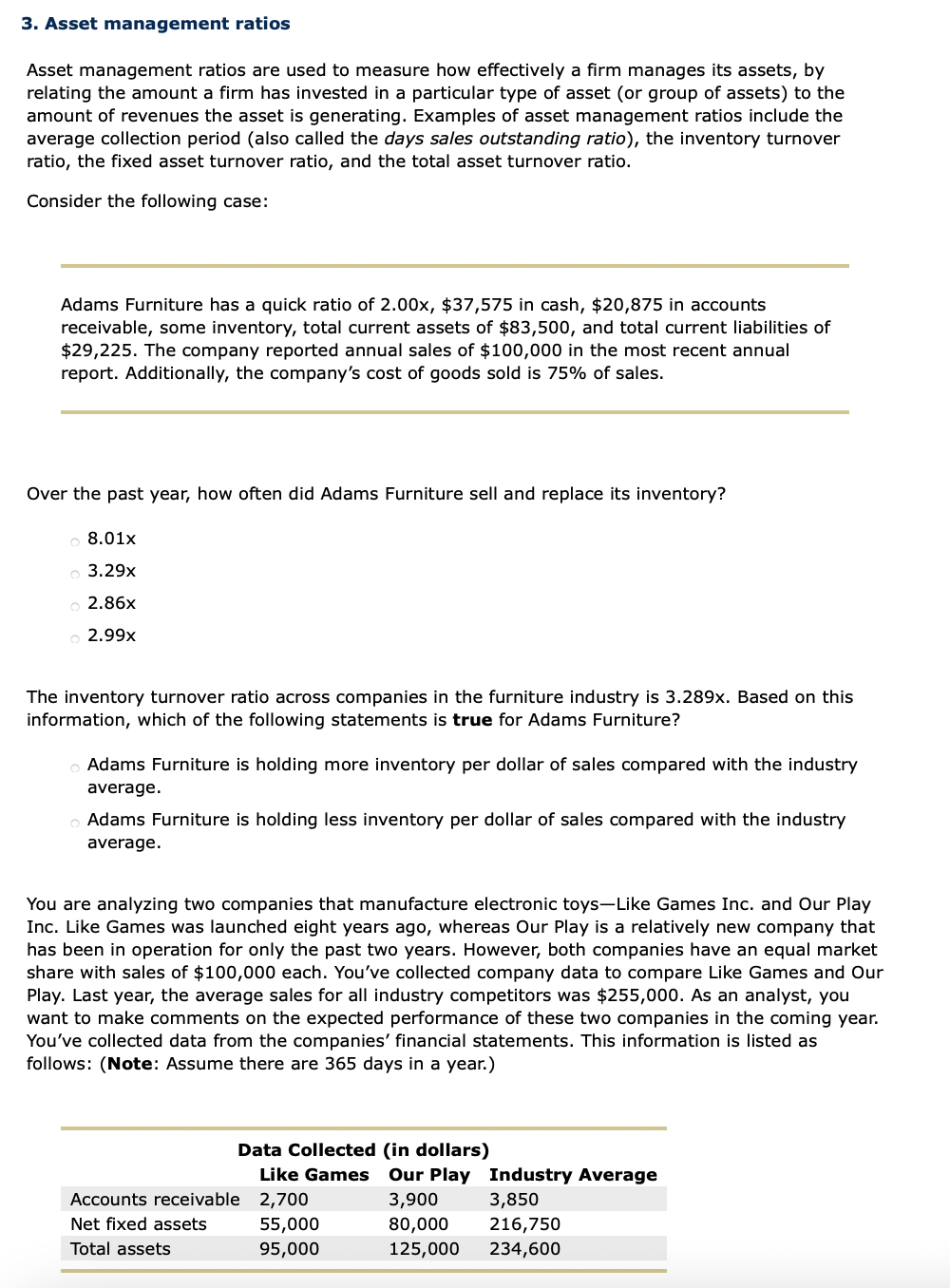 Solved 3. Asset management ratios Asset management ratios