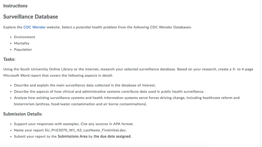 Instructions Surveillance Database Explore the CDC