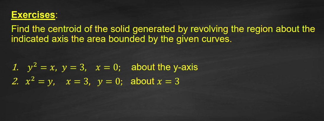 Solved Exercises: Find the centroid of the solid generated | Chegg.com