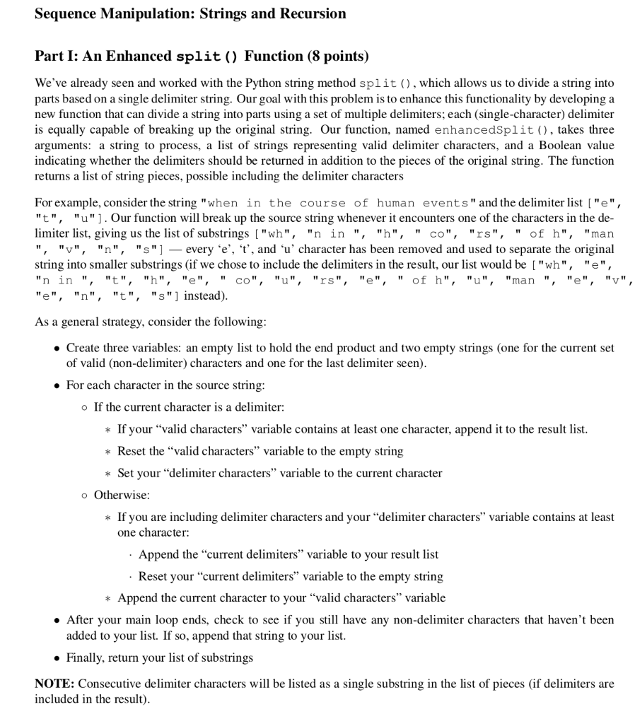 Solved Sequence Manipulation Strings And Recursion Part Chegg
