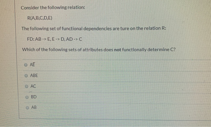 Solved Consider The Following Relation: R(A,B,C,D,E) The | Chegg.com