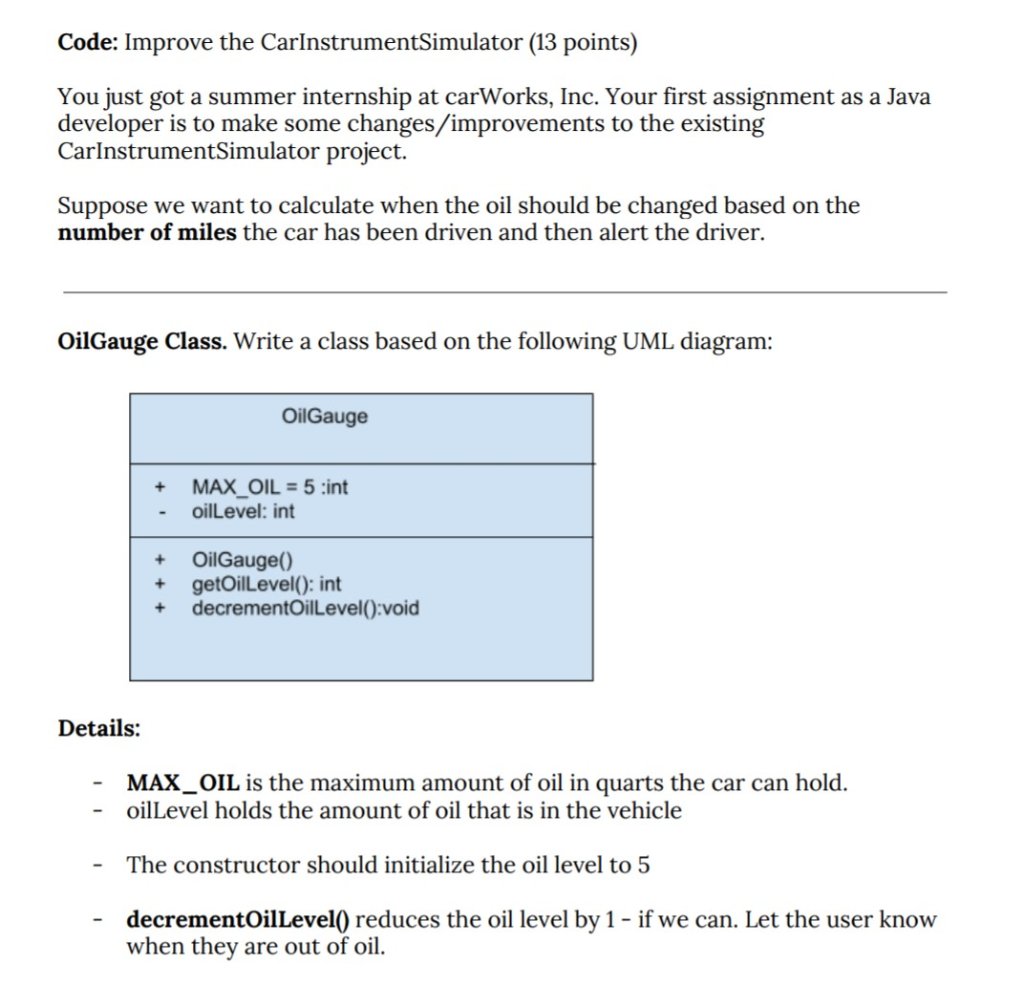 Solved Code: Improve the CarinstrumentSimulator (13 points) | Chegg.com