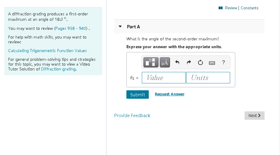 Solved Review Constants A diffraction grating produces a | Chegg.com