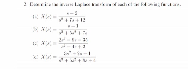 Solved 2. Determine the inverse Laplace transform of each of | Chegg.com