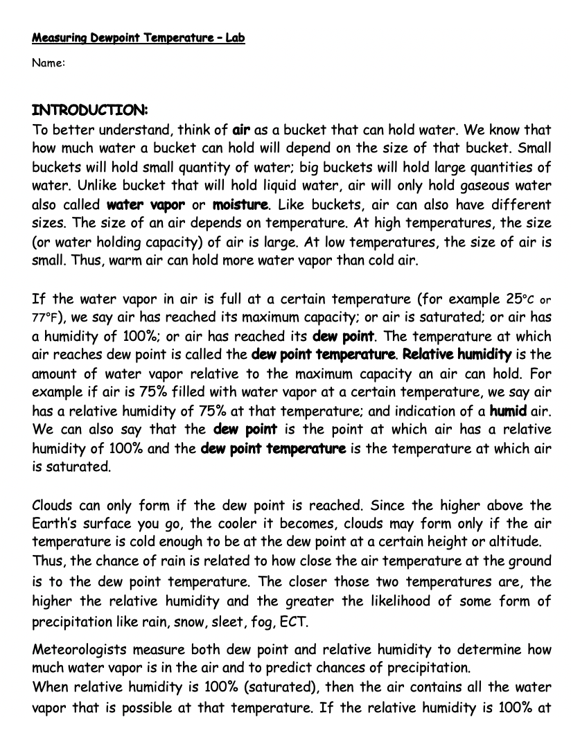 A Teaching Tool - Relationships between temperature, relative humidity, and  dew point — Weather Briefing, L.C.