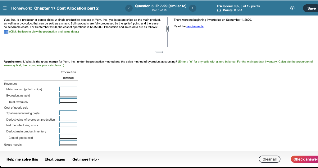 Solved E Homework: Chapter 17 Cost Allocation part 2 | Chegg.com