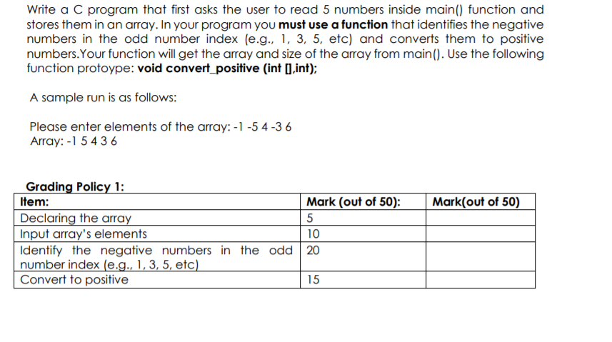 Solved Write a C program that first asks the user to read 5 | Chegg.com