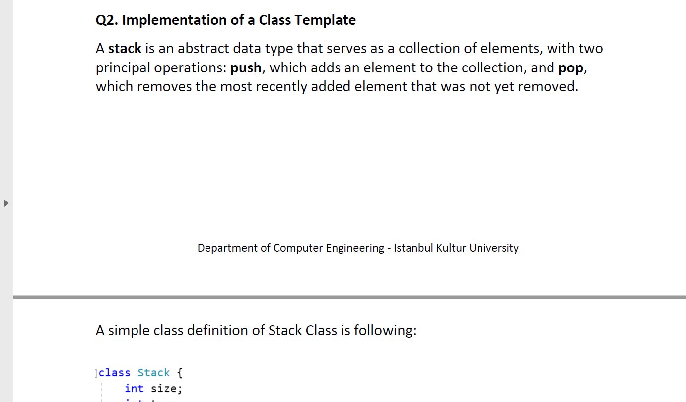 Solved Q2. Implementation of a Class Template A stack is an | Chegg.com