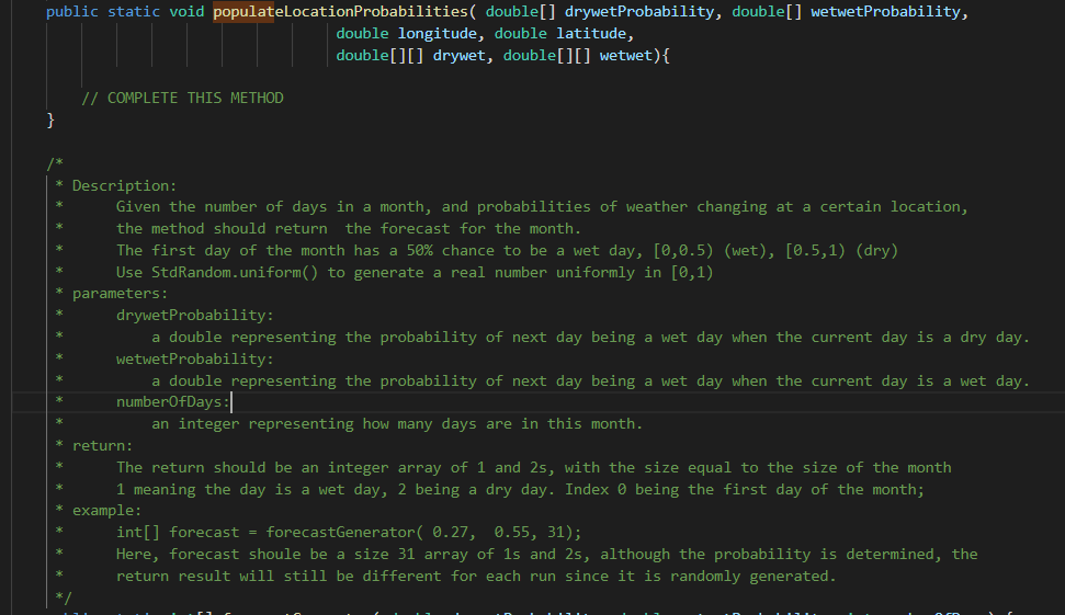 Solved public static void populateLocationProbabilities ( | Chegg.com